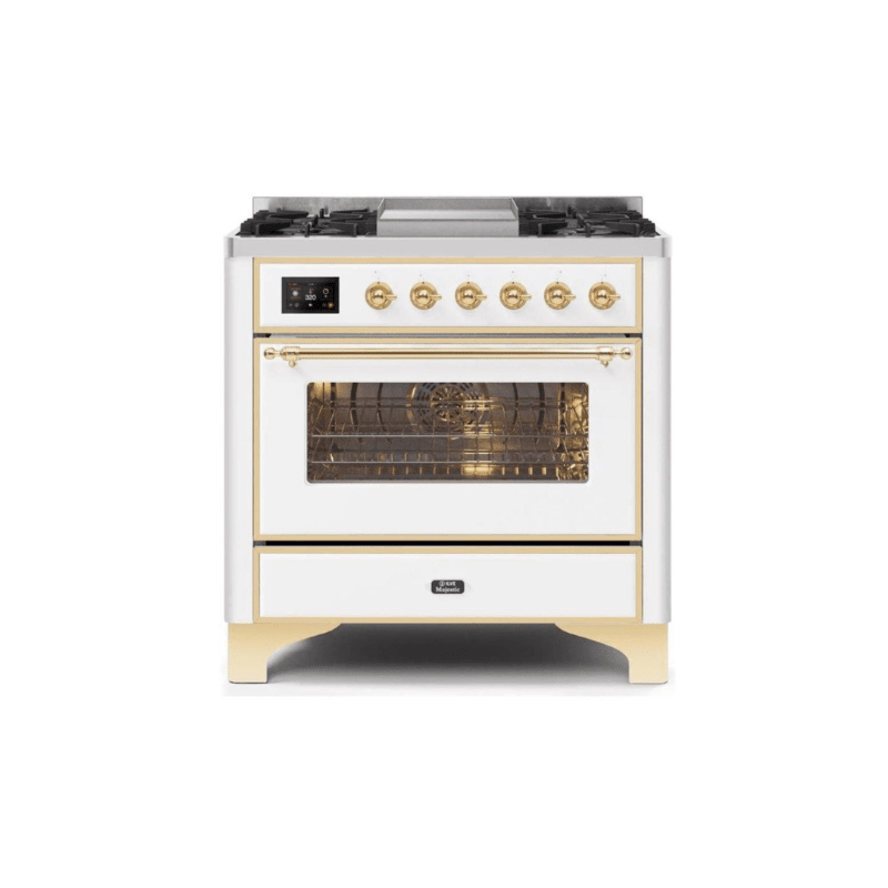 ILVE 36 Inch Majestic II Series Dual Fuel Natural Gas Range with 6 Burners and Griddle with 3.5 cu. ft. Oven Capacity TFT Oven Control Display (UM09FDNS3)