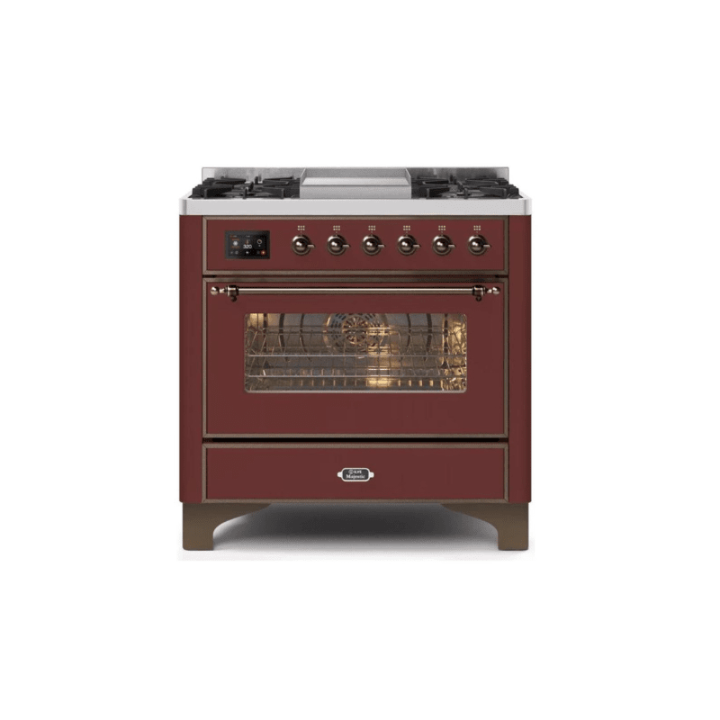 ILVE 36 Inch Majestic II Series Dual Fuel Natural Gas Range with 6 Burners and Griddle with 3.5 cu. ft. Oven Capacity TFT Oven Control Display (UM09FDNS3)