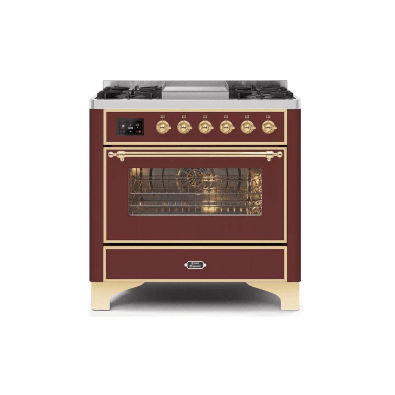 ILVE 36 Inch Majestic II Series Dual Fuel Natural Gas Range with 6 Burners and Griddle with 3.5 cu. ft. Oven Capacity TFT Oven Control Display (UM09FDNS3)