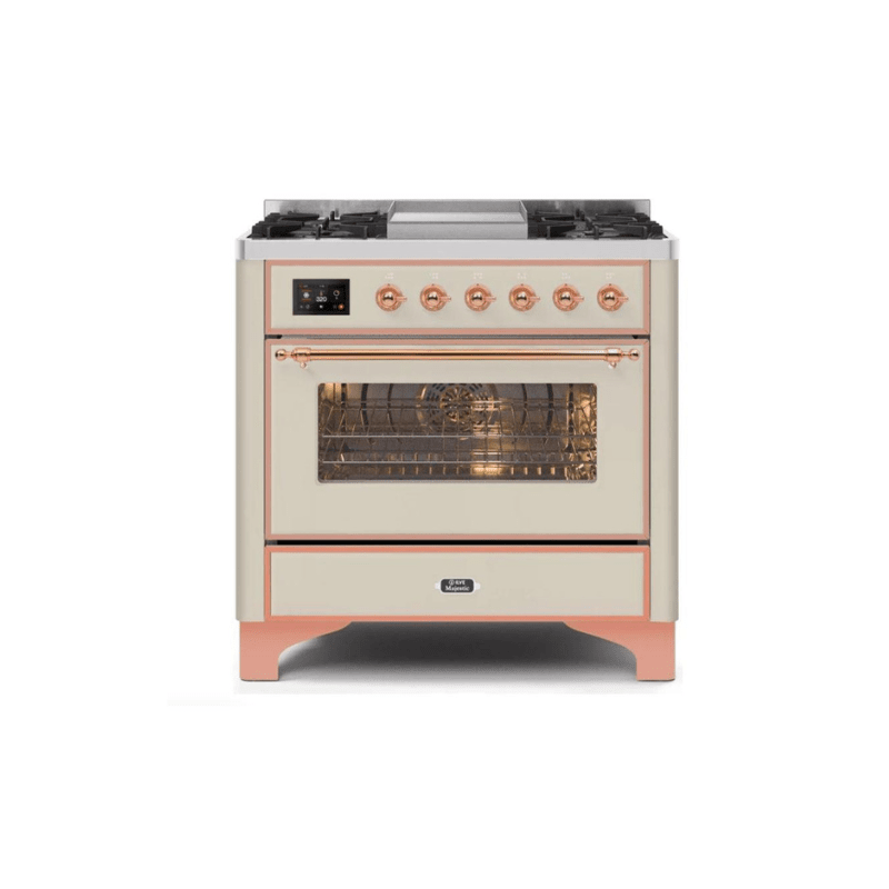 ILVE 36 Inch Majestic II Series Dual Fuel Natural Gas Range with 6 Burners and Griddle with 3.5 cu. ft. Oven Capacity TFT Oven Control Display (UM09FDNS3)