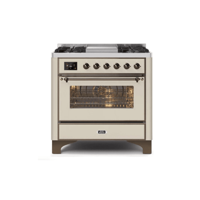 ILVE 36 Inch Majestic II Series Dual Fuel Natural Gas Range with 6 Burners and Griddle with 3.5 cu. ft. Oven Capacity TFT Oven Control Display (UM09FDNS3)