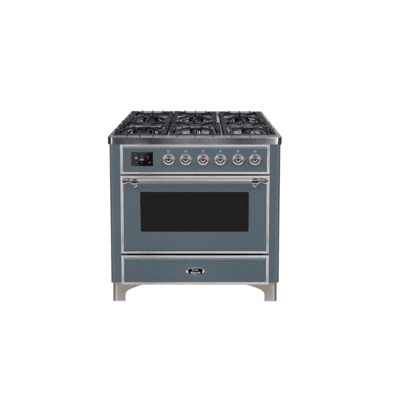 ILVE 36 Inch Majestic II Series Dual Fuel Natural Gas Range with 6 Burners and Griddle with 3.5 cu. ft. Oven Capacity TFT Oven Control Display (UM09FDNS3)