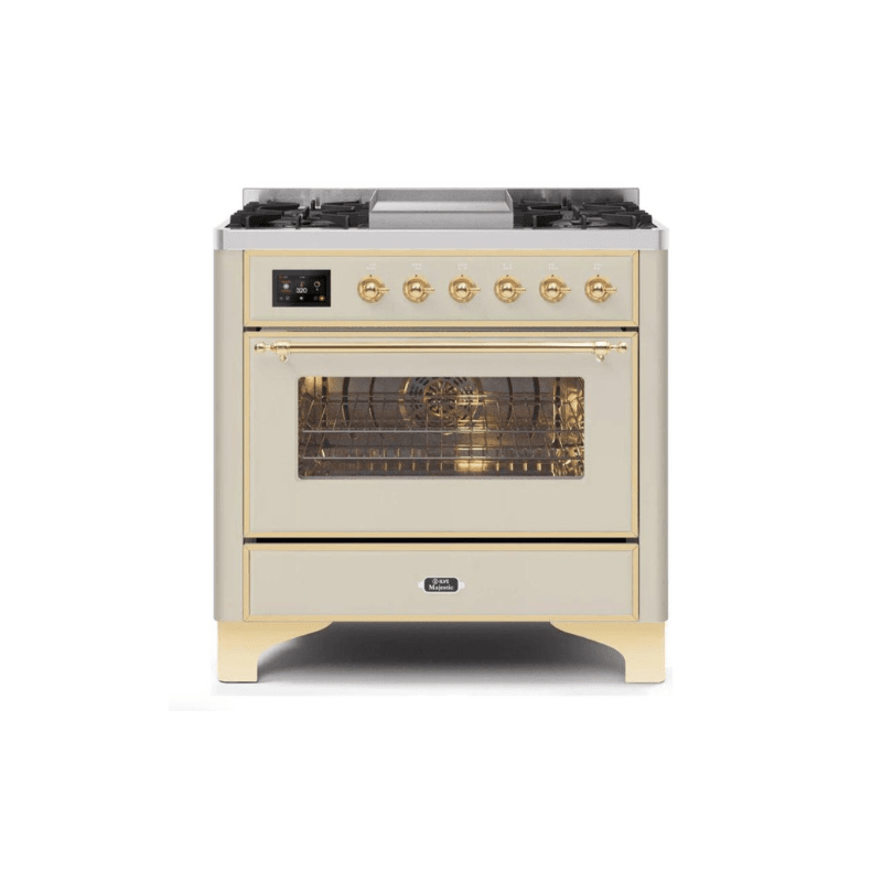 ILVE 36 Inch Majestic II Series Dual Fuel Natural Gas Range with 6 Burners and Griddle with 3.5 cu. ft. Oven Capacity TFT Oven Control Display (UM09FDNS3)