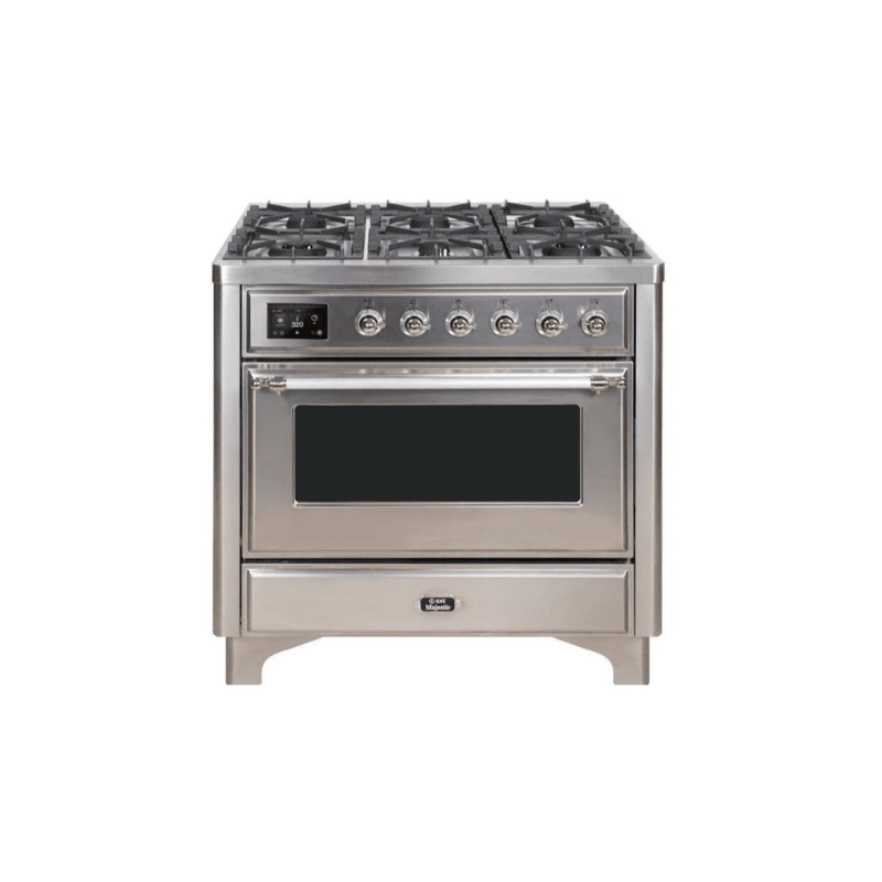 ILVE 36 Inch Majestic II Series Dual Fuel Natural Gas Range with 6 Burners and Griddle with 3.5 cu. ft. Oven Capacity TFT Oven Control Display (UM09FDNS3)