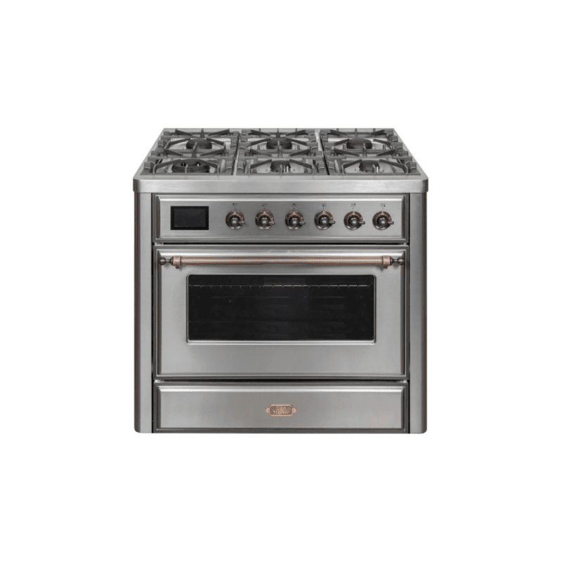 ILVE 36 Inch Majestic II Series Dual Fuel Natural Gas Range with 6 Burners and Griddle with 3.5 cu. ft. Oven Capacity TFT Oven Control Display (UM09FDNS3)