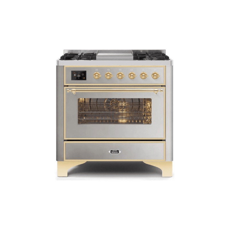 ILVE 36 Inch Majestic II Series Dual Fuel Natural Gas Range with 6 Burners and Griddle with 3.5 cu. ft. Oven Capacity TFT Oven Control Display (UM09FDNS3)