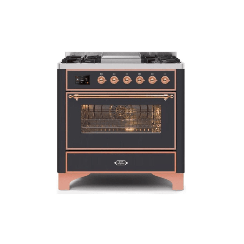 ILVE 36 Inch Majestic II Series Dual Fuel Natural Gas Range with 6 Burners and Griddle with 3.5 cu. ft. Oven Capacity TFT Oven Control Display (UM09FDNS3)
