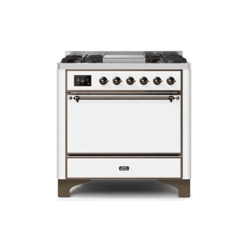 ILVE 36 Inch Majestic II Series Natural/ Propane Gas Burner and Electric Oven Range with 6 Sealed Burners (UM09FDQNS3)