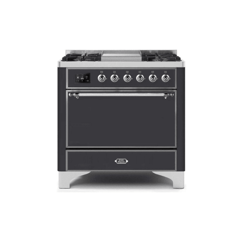 ILVE 36 Inch Majestic II Series Natural/ Propane Gas Burner and Electric Oven Range with 6 Sealed Burners (UM09FDQNS3)