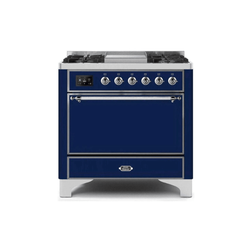 ILVE 36 Inch Majestic II Series Natural/ Propane Gas Burner and Electric Oven Range with 6 Sealed Burners (UM09FDQNS3)