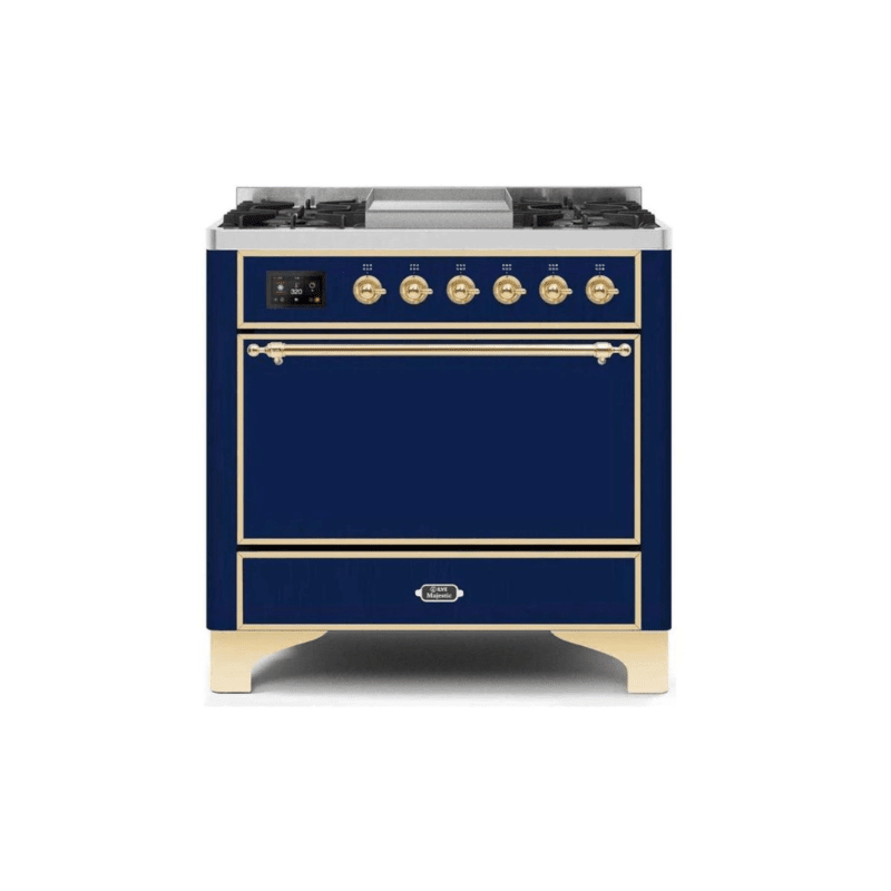 ILVE 36 Inch Majestic II Series Natural/ Propane Gas Burner and Electric Oven Range with 6 Sealed Burners (UM09FDQNS3)