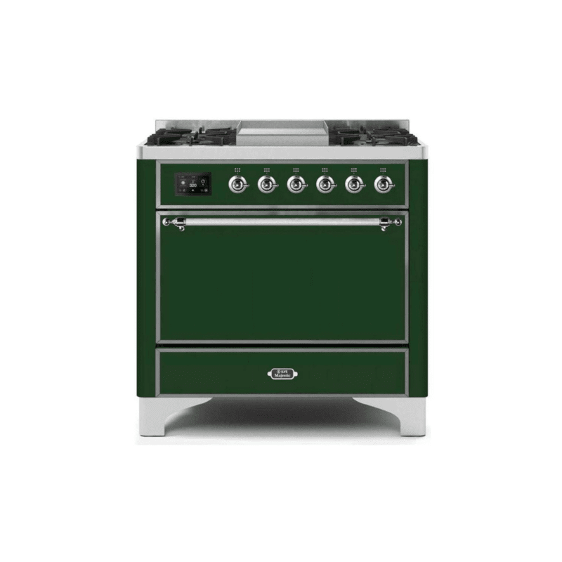 ILVE 36 Inch Majestic II Series Natural/ Propane Gas Burner and Electric Oven Range with 6 Sealed Burners (UM09FDQNS3)