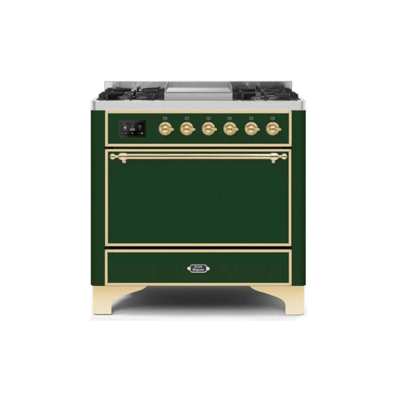 ILVE 36 Inch Majestic II Series Natural/ Propane Gas Burner and Electric Oven Range with 6 Sealed Burners (UM09FDQNS3)