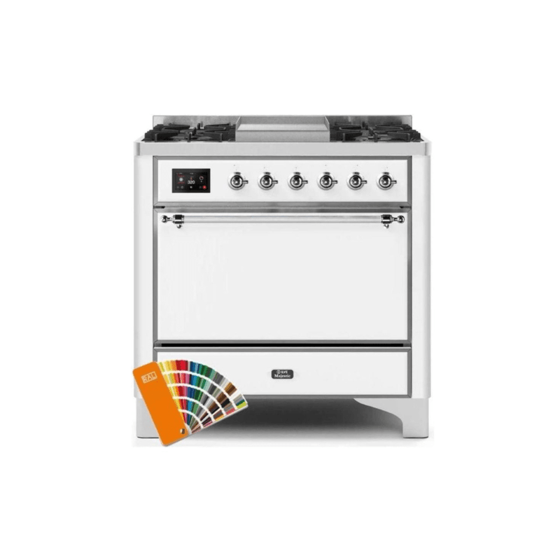 ILVE 36 Inch Majestic II Series Natural/ Propane Gas Burner and Electric Oven Range with 6 Sealed Burners (UM09FDQNS3)