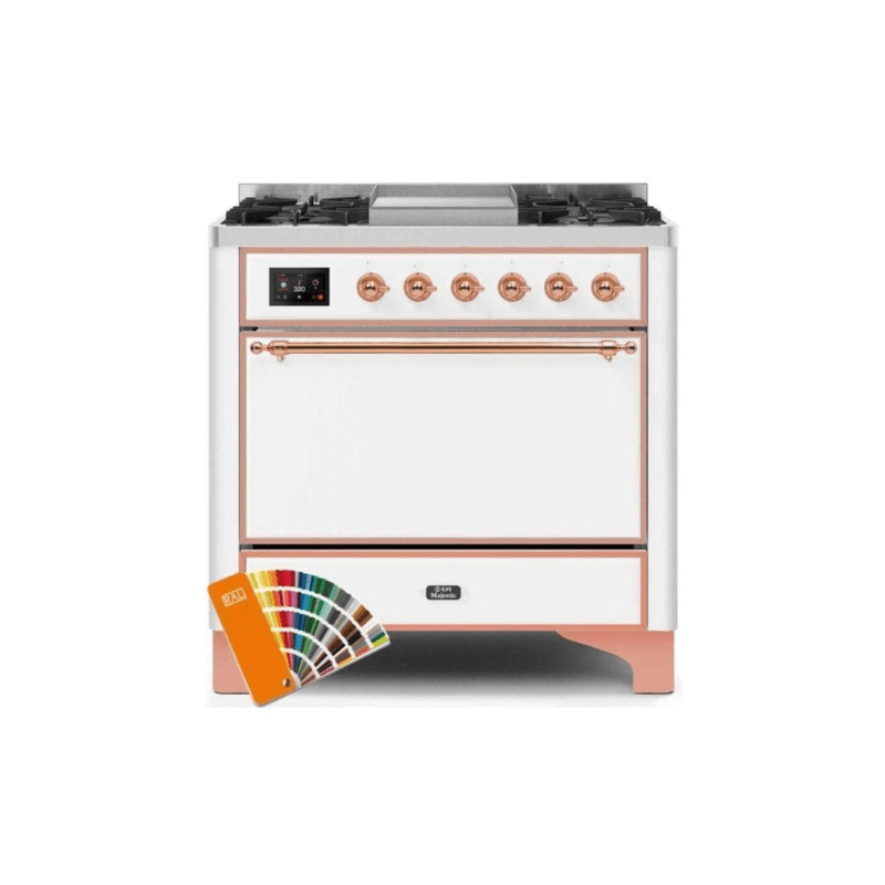 ILVE 36 Inch Majestic II Series Natural/ Propane Gas Burner and Electric Oven Range with 6 Sealed Burners (UM09FDQNS3)