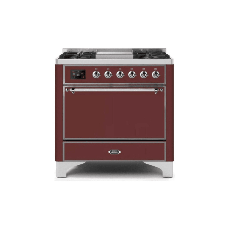 ILVE 36 Inch Majestic II Series Natural/ Propane Gas Burner and Electric Oven Range with 6 Sealed Burners (UM09FDQNS3)