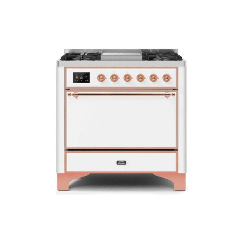 ILVE 36 Inch Majestic II Series Natural/ Propane Gas Burner and Electric Oven Range with 6 Sealed Burners (UM09FDQNS3)