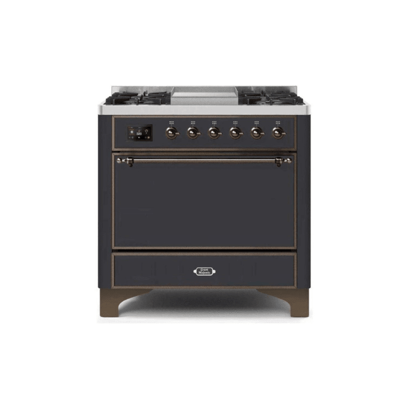 ILVE 36 Inch Majestic II Series Natural/ Propane Gas Burner and Electric Oven Range with 6 Sealed Burners (UM09FDQNS3)