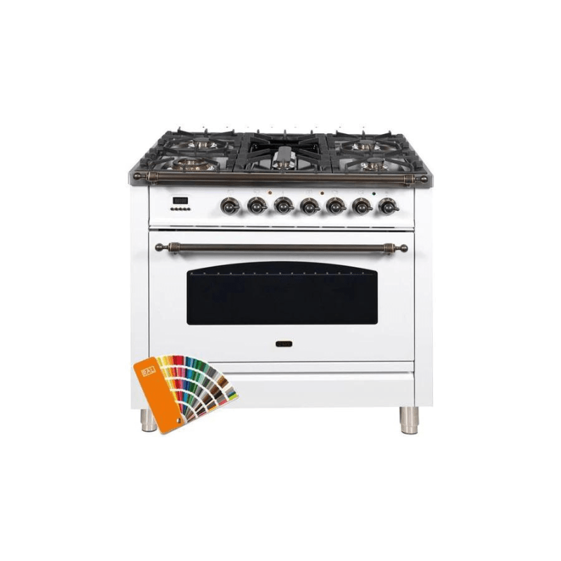 ILVE 36Inch Nostalgie Dual Fuel Range with 5 Sealed Brass Burners 3 cu. ft. Oven UPN90FDM