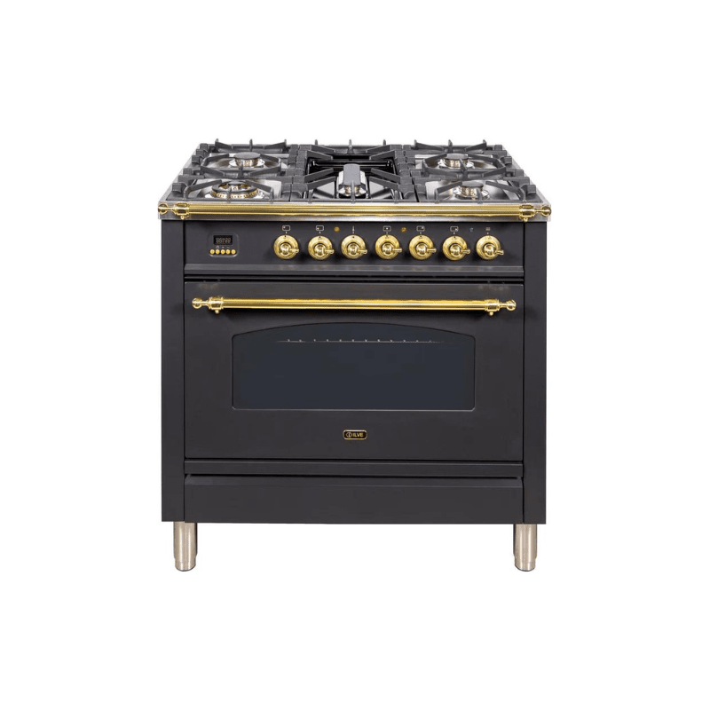 ILVE 36Inch Nostalgie Dual Fuel Range with 5 Sealed Brass Burners 3 cu. ft. Oven UPN90FDM