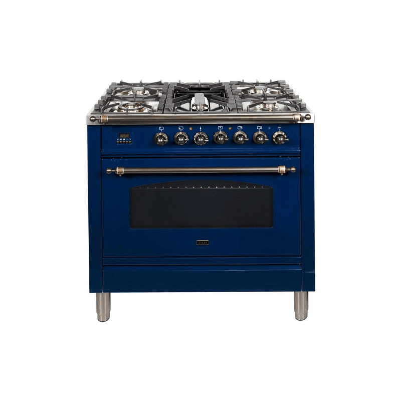 ILVE 36Inch Nostalgie Dual Fuel Range with 5 Sealed Brass Burners 3 cu. ft. Oven UPN90FDM