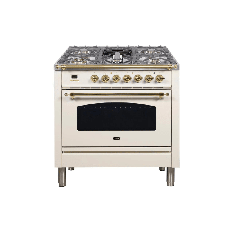 ILVE 36Inch Nostalgie Dual Fuel Range with 5 Sealed Brass Burners 3 cu. ft. Oven UPN90FDM