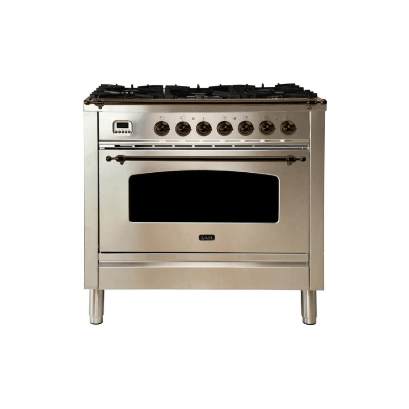 ILVE 36Inch Nostalgie Dual Fuel Range with 5 Sealed Brass Burners 3 cu. ft. Oven UPN90FDM