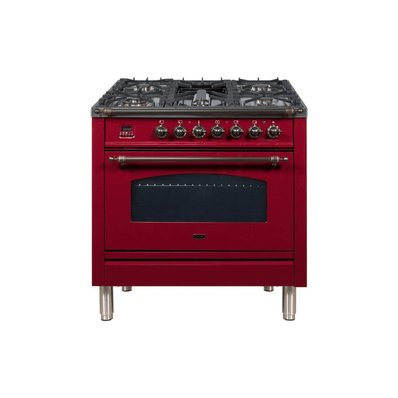ILVE 36Inch Nostalgie Dual Fuel Range with 5 Sealed Brass Burners 3 cu. ft. Oven UPN90FDM