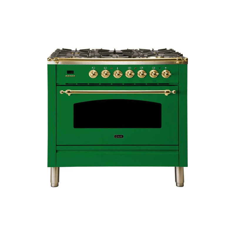 ILVE 36Inch Nostalgie Dual Fuel Range with 5 Sealed Brass Burners 3 cu. ft. Oven UPN90FDM