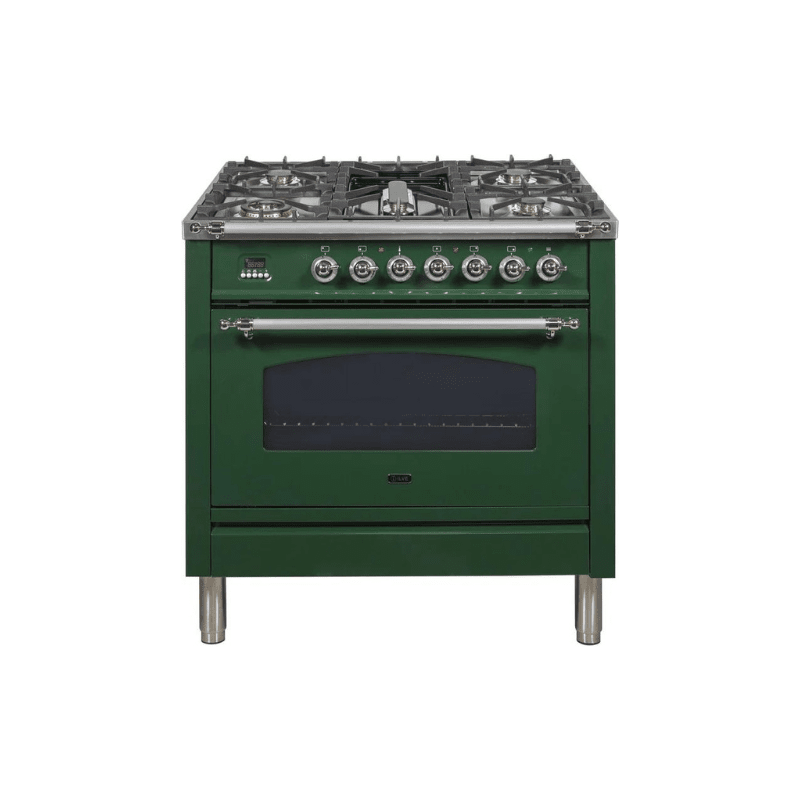 ILVE 36Inch Nostalgie Dual Fuel Range with 5 Sealed Brass Burners 3 cu. ft. Oven UPN90FDM