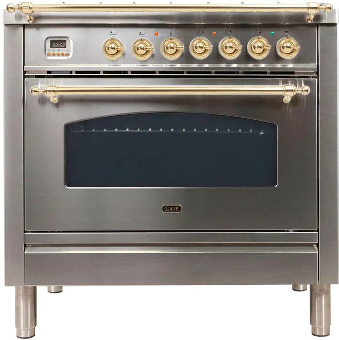ILVE 36Inch Nostalgie Dual Fuel Range with 5 Sealed Brass Burners 3 cu. ft. Oven UPN90FDM