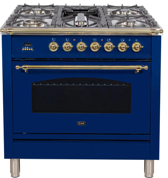 ILVE 36Inch Nostalgie Dual Fuel Range with 5 Sealed Brass Burners 3 cu. ft. Oven UPN90FDM
