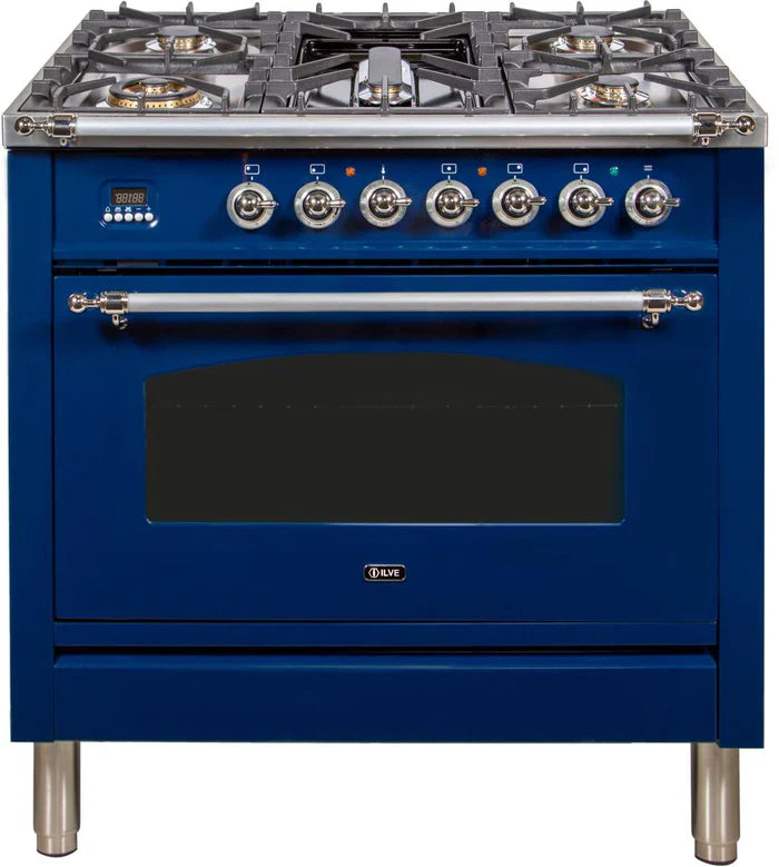 ILVE 36Inch Nostalgie Dual Fuel Range with 5 Sealed Brass Burners 3 cu. ft. Oven UPN90FDM