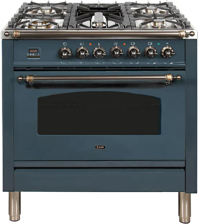 ILVE 36Inch Nostalgie Dual Fuel Range with 5 Sealed Brass Burners 3 cu. ft. Oven UPN90FDM