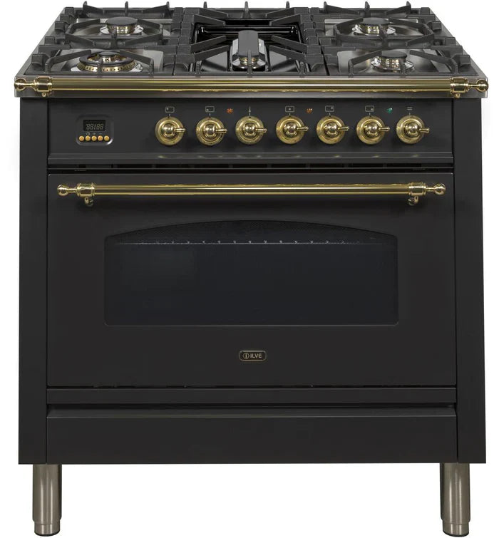 ILVE 36Inch Nostalgie Dual Fuel Range with 5 Sealed Brass Burners 3 cu. ft. Oven UPN90FDM