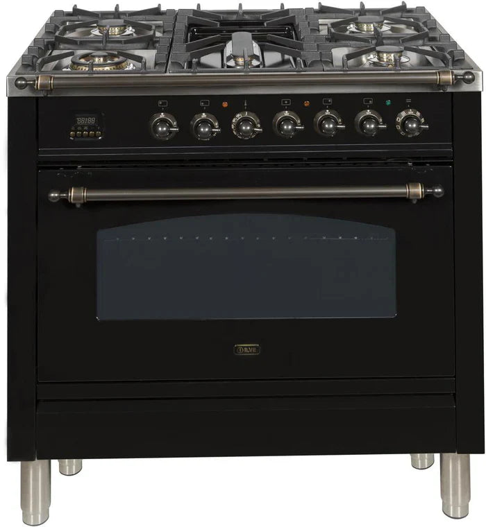 ILVE 36Inch Nostalgie Dual Fuel Range with 5 Sealed Brass Burners 3 cu. ft. Oven UPN90FDM