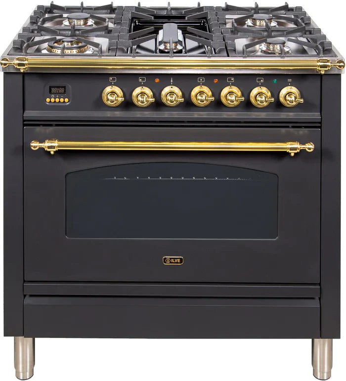 ILVE 36Inch Nostalgie Dual Fuel Range with 5 Sealed Brass Burners 3 cu. ft. Oven UPN90FDM