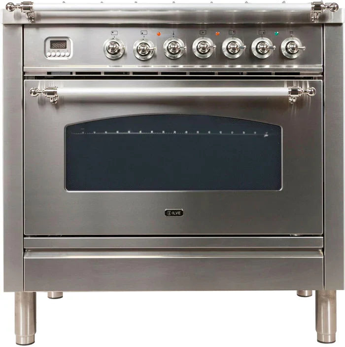 ILVE 36Inch Nostalgie Dual Fuel Range with 5 Sealed Brass Burners 3 cu. ft. Oven UPN90FDM
