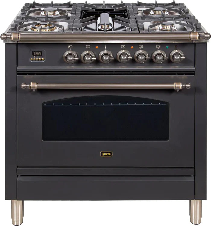 ILVE 36Inch Nostalgie Dual Fuel Range with 5 Sealed Brass Burners 3 cu. ft. Oven UPN90FDM