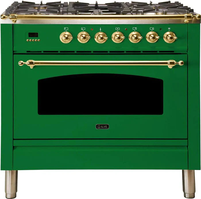 ILVE 36Inch Nostalgie Dual Fuel Range with 5 Sealed Brass Burners 3 cu. ft. Oven UPN90FDM