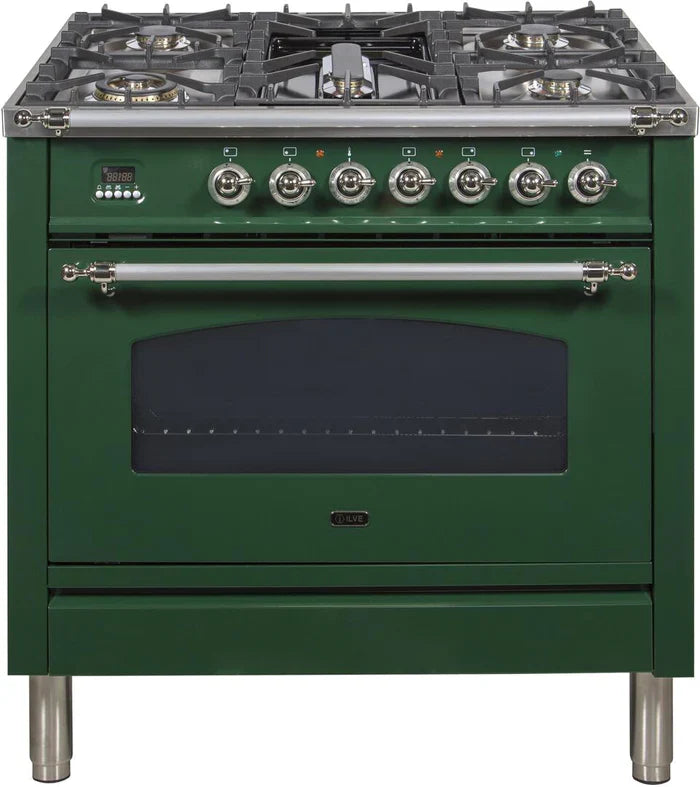 ILVE 36Inch Nostalgie Dual Fuel Range with 5 Sealed Brass Burners 3 cu. ft. Oven UPN90FDM