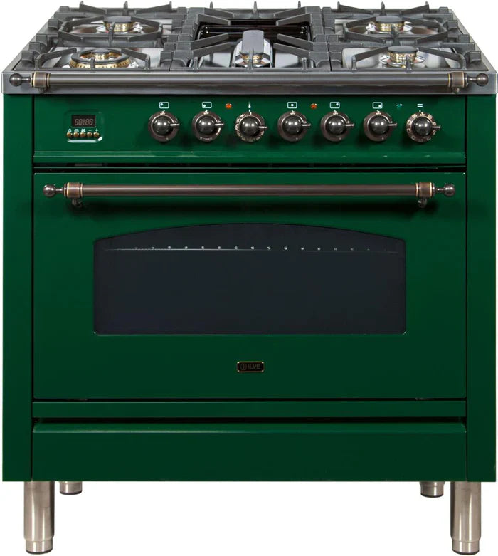ILVE 36Inch Nostalgie Dual Fuel Range with 5 Sealed Brass Burners 3 cu. ft. Oven UPN90FDM