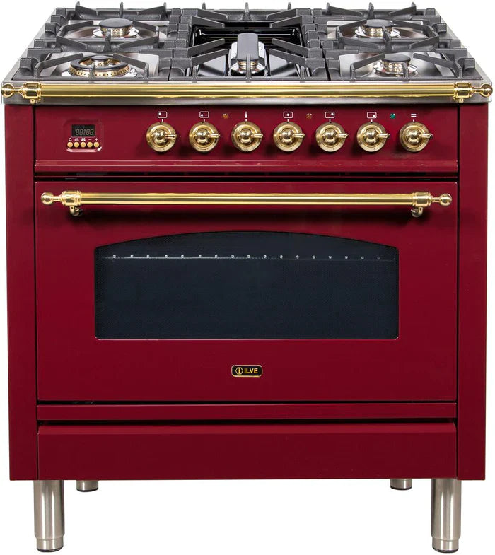 ILVE 36Inch Nostalgie Dual Fuel Range with 5 Sealed Brass Burners 3 cu. ft. Oven UPN90FDM