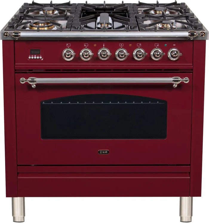 ILVE 36Inch Nostalgie Dual Fuel Range with 5 Sealed Brass Burners 3 cu. ft. Oven UPN90FDM