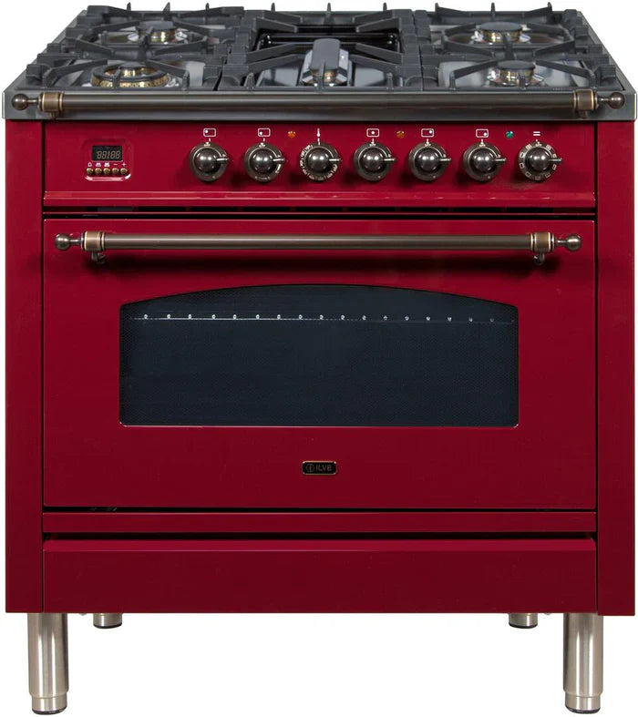 ILVE 36Inch Nostalgie Dual Fuel Range with 5 Sealed Brass Burners 3 cu. ft. Oven UPN90FDM