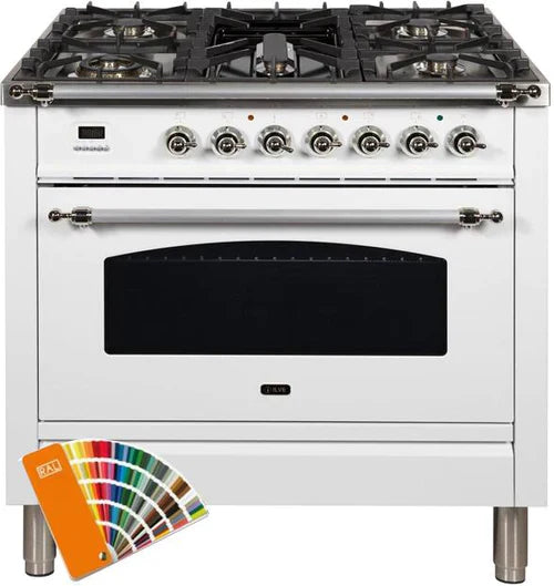 ILVE 36Inch Nostalgie Dual Fuel Range with 5 Sealed Brass Burners 3 cu. ft. Oven UPN90FDM