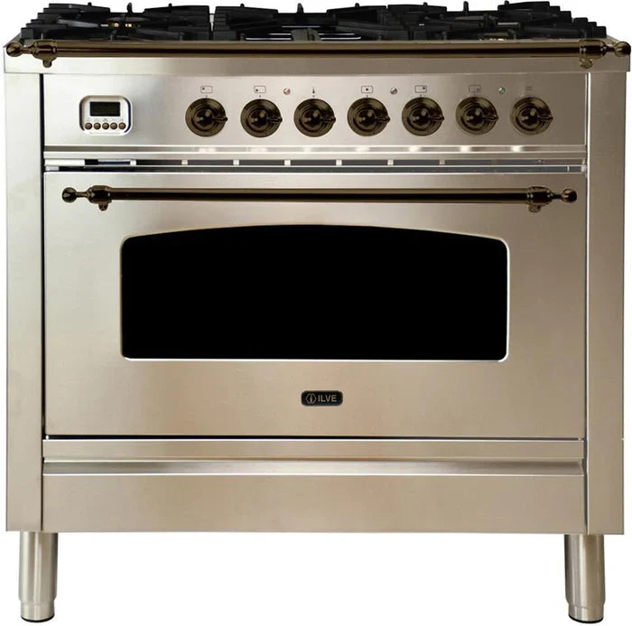 ILVE 36Inch Nostalgie Dual Fuel Range with 5 Sealed Brass Burners 3 cu. ft. Oven UPN90FDM