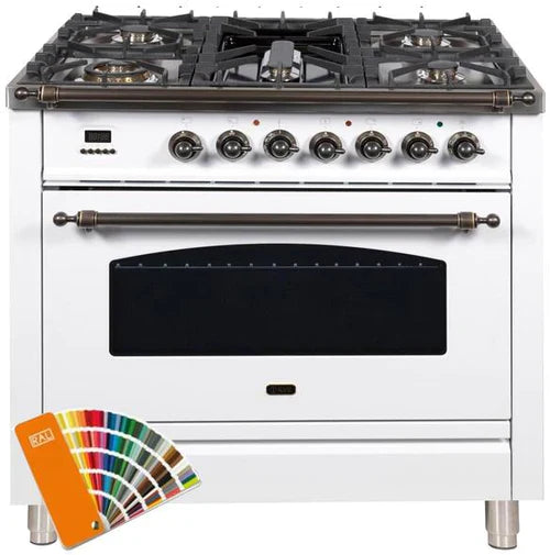 ILVE 36Inch Nostalgie Dual Fuel Range with 5 Sealed Brass Burners 3 cu. ft. Oven UPN90FDM