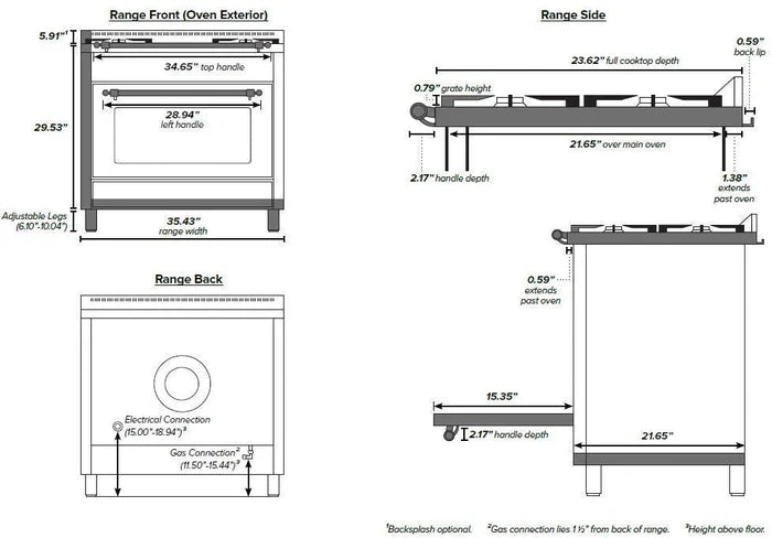 ILVE 36Inch Nostalgie Dual Fuel Range with 5 Sealed Brass Burners 3 cu. ft. Oven UPN90FDM