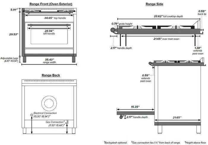 ILVE 36Inch Nostalgie Dual Fuel Range with 5 Sealed Brass Burners 3 cu. ft. Oven UPN90FDM